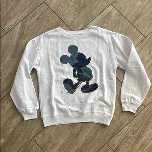 White Sweatshirt with Denim Mickey Mouse